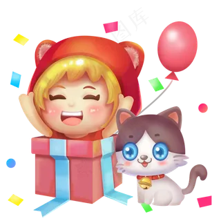 双十一电商购物狂欢礼物盒人小猫