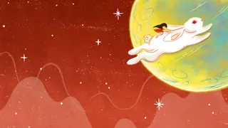 唯美治愈手绘中秋节玉兔兔子女孩月亮秋天