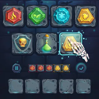 在石头按钮上设置图标和手臂骨骼。用于游戏、用户界面、设计。