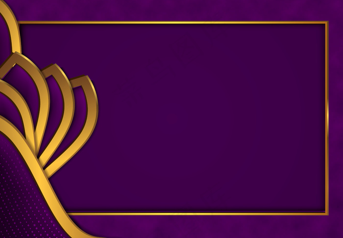 剪纸奢华金色背景，深紫色金属质感3d抽象风格
