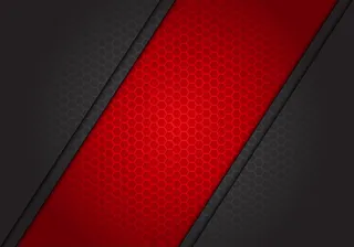 抽象的红色横幅banner斜线深灰色六边形网格背景。