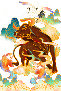 2021年牛年春节喜庆福牛踏春