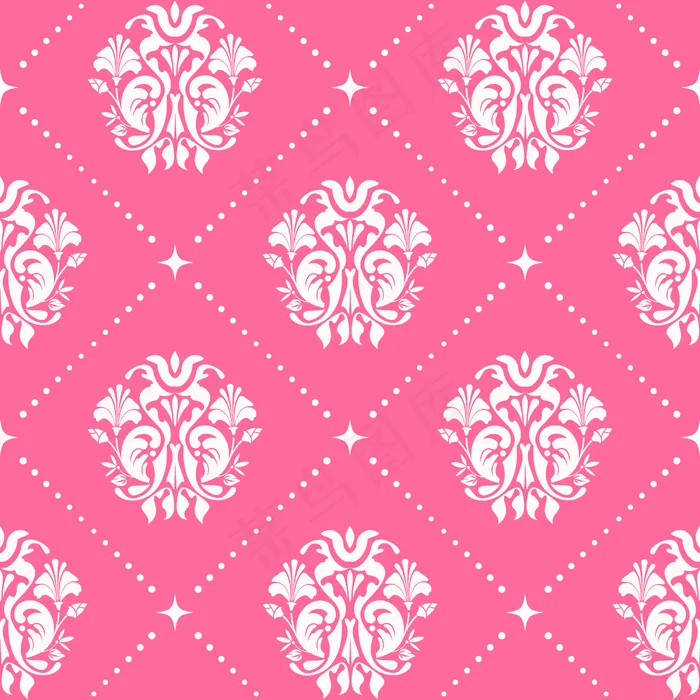 复古图案无缝巴洛克风格，粉色。eps,ai矢量模版下载