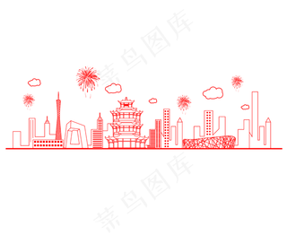 矢量线描地标建筑群