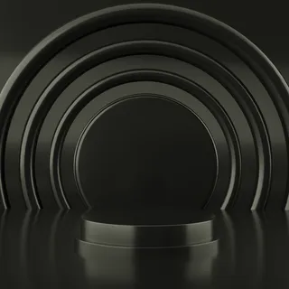 抽象的黑色几何图形，现代简约主义的讲台展示或展示，三维渲染