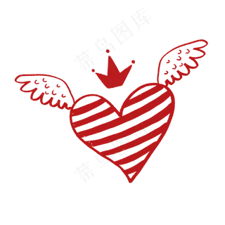 带翅膀的条纹爱心PNG免抠素材
