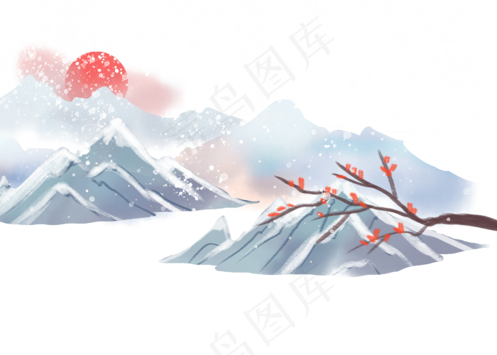 冬至水墨梅花雪山(2800X2000(DPI:300))psd模版下载