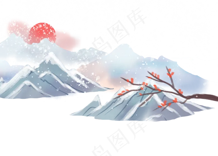 冬至水墨梅花雪山(2800X2000(DPI:300))psd模版下载