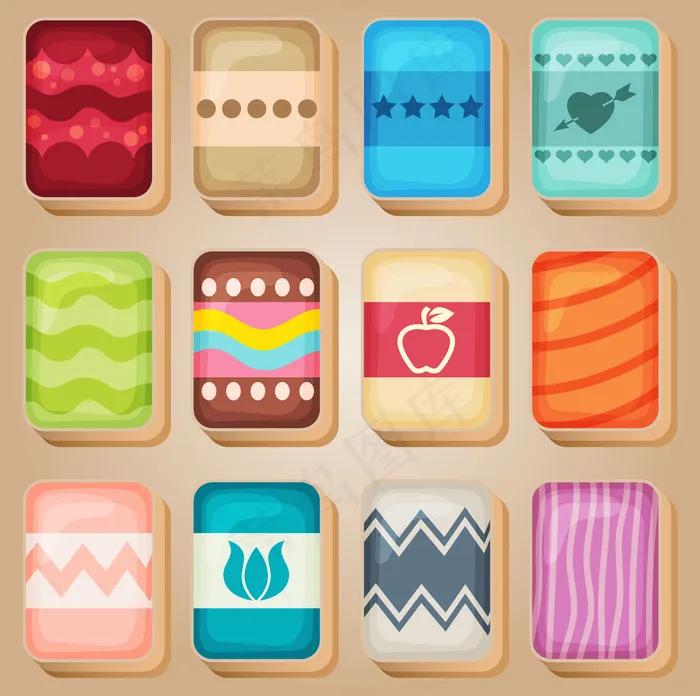 麻将牌线一套不同颜色。eps,ai矢量模版下载