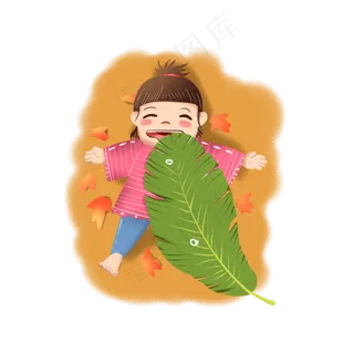 小女孩躺在枫叶上