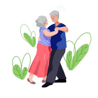 重阳节老人跳舞暖色系卡通手绘免