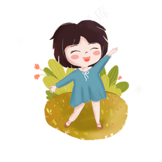 立秋草地手绘小女孩