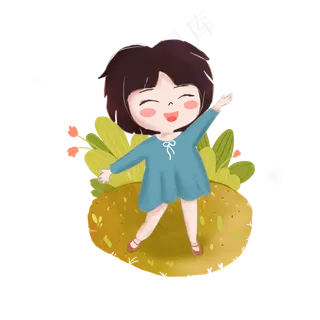 立秋草地手绘小女孩