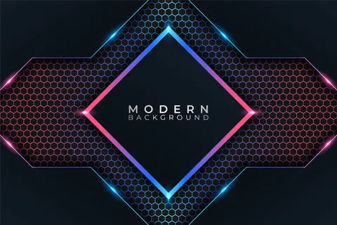 具有暗六边形效果的现代背景未来技术彩色几何发光霓虹灯