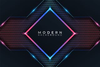 具有暗六边形效果的现代背景未来技术彩色几何发光霓虹灯