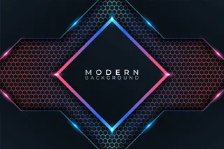 具有暗六边形效果的现代背景未来技术彩色几何发光霓虹灯