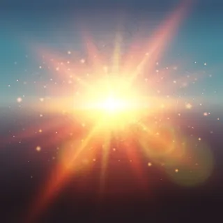 真实的夜光春天日出或日落时的阳光与镜头耀斑光束和粒子矢量插图