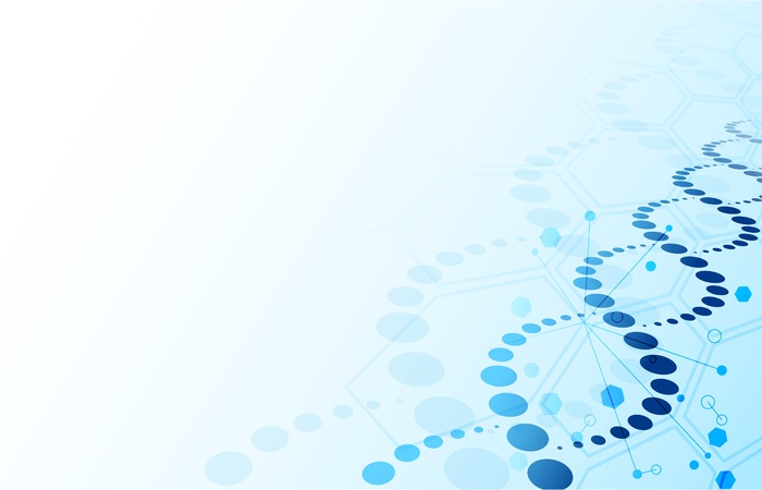 Dna 背景。蓝色抽象螺旋生物技术与六边形分子纹理