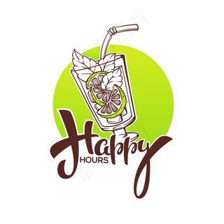 带上你的夏日饮品，享受我们的快乐时光！手绘莫吉托玻璃和文字组成的商业背景