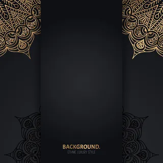 带有金色几何曼陀罗圈的伊斯兰黑色背景