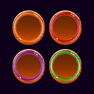 一套有趣的圆形木制果冻边框按钮游戏界面的gui资产元素