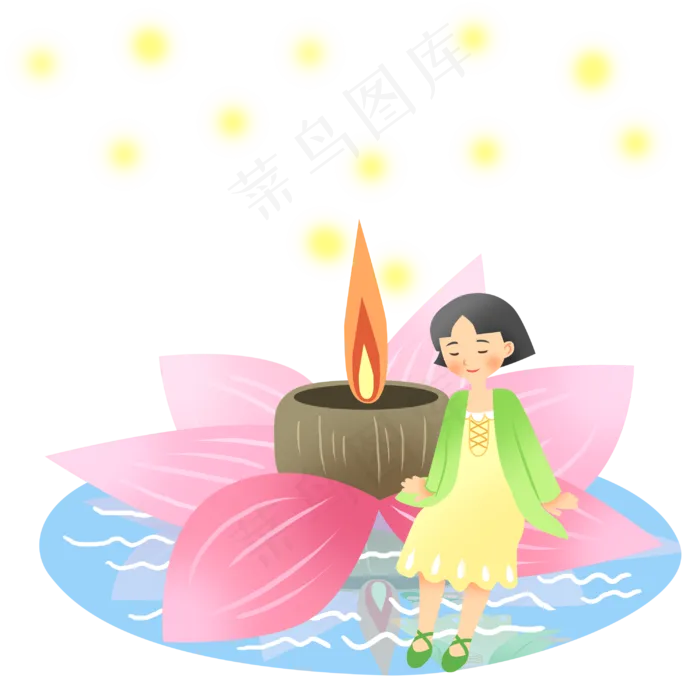 中元节坐在花灯女孩(3000X3000(DPI:300))psd模版下载
