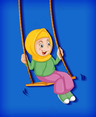 坐在秋千上快乐的女孩