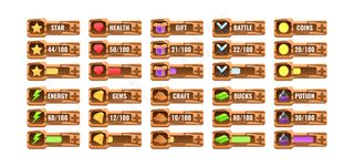 大套有趣的木制进程，额外的面板模板的gui资产elemets