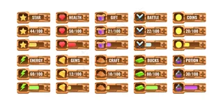 大套有趣的木制进程，额外的面板模板的gui资产elemets