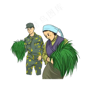 国庆节解放军叔叔帮助农民收割插