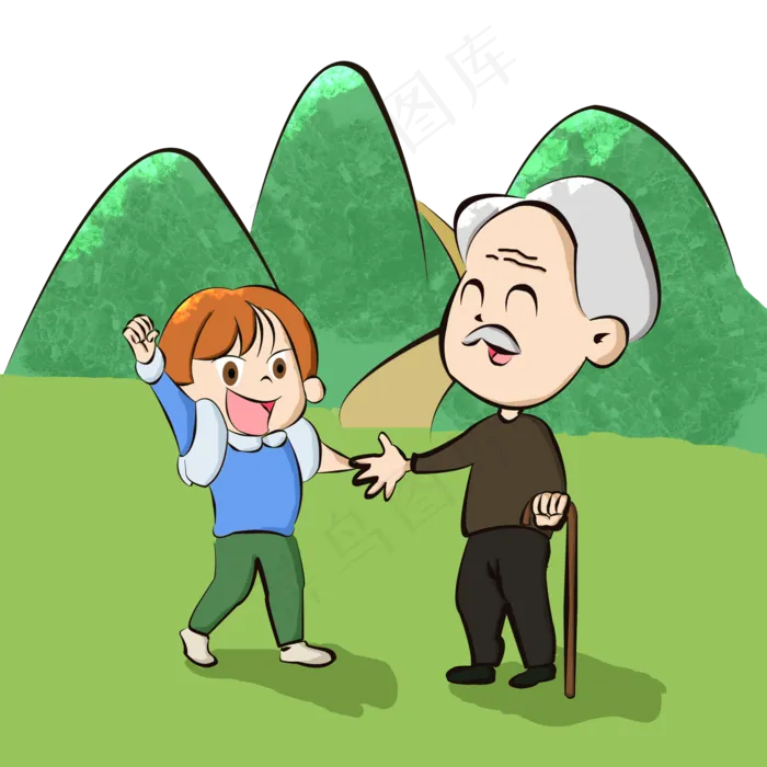 重阳节老爷爷孙子爬山山群手绘插(2000X2000(DPI:300))psd模版下载