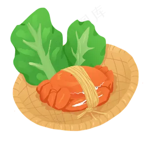 手绘竹篮里的大闸蟹PNG免抠素材