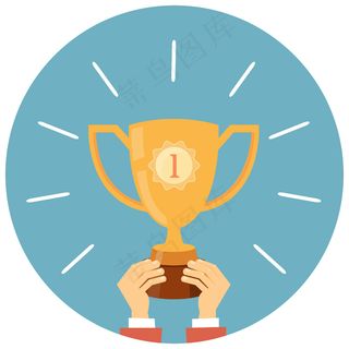 奖杯，手拿冠军杯矢量插图平面风格