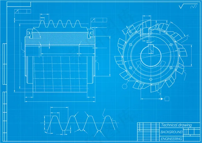 机械工程图纸。刀具，铣刀。技术设计eps,ai矢量模版下载