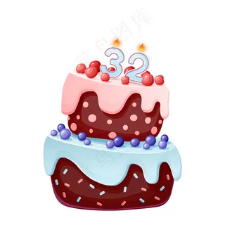 32号蜡烛的32岁生日蛋糕。