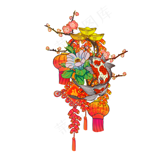 猪年装饰中国结梅花鲤鱼华丽PNG(4000X4000(DPI:350))psd模版下载