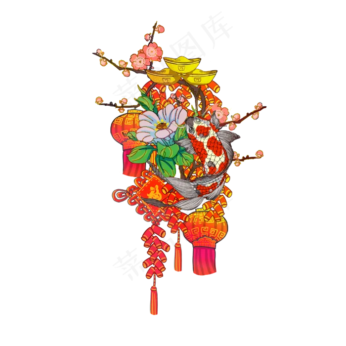 猪年装饰中国结梅花鲤鱼华丽PNG(4000X4000(DPI:350))psd模版下载