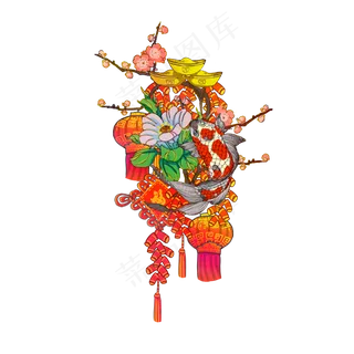 猪年装饰中国结梅花鲤鱼华丽PNG