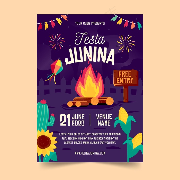 平面设计festa junina海报模板eps,ai矢量模版下载