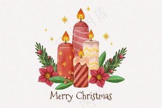 水彩圣诞蜡烛背景
