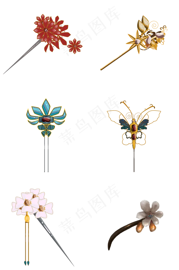 中国古风花纹发簪(2000X3020(DPI:300))psd模版下载