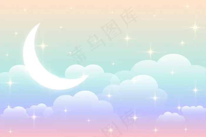 天空彩虹背景与发光的月亮设计