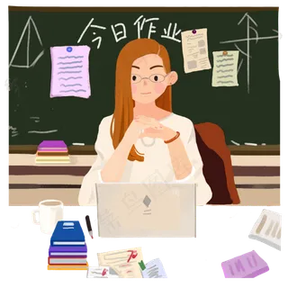 教师节美女老师讲台电脑PNG