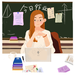 教师节美女老师讲台电脑PNG