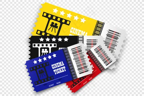 电影票被隔离在透明的背景上。逼真的电影院门票。