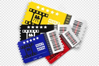 电影票被隔离在透明的背景上。逼真的电影院门票。