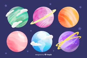 水彩行星系列，带气体和光环