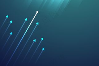 深蓝色背景上的亮箭头向上电路，带有复制空间复制插图，业务增长概念。