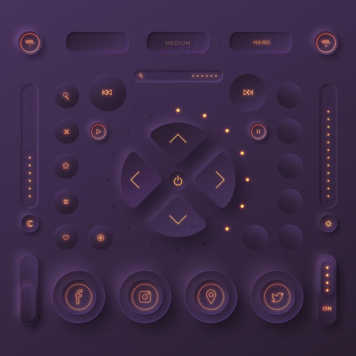 Neumorphic设计用户界面元素eps,ai矢量模版下载