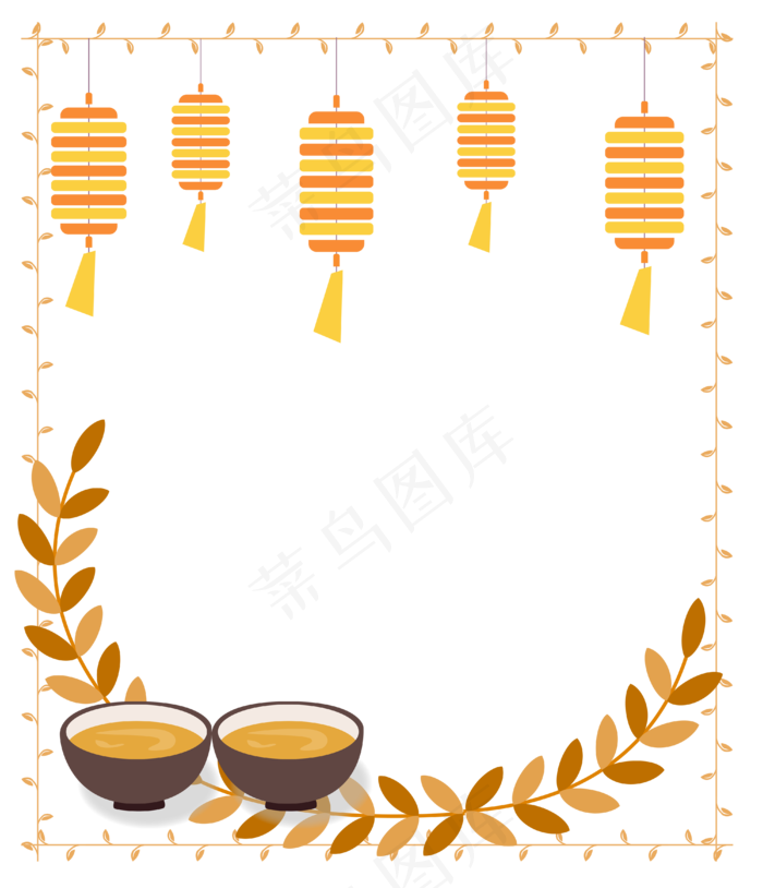 中秋节八月十五边框叶子(4000*4653px 300 dpi )ai矢量模版下载